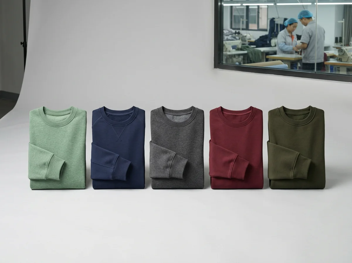 Classic crewneck sweatshirt with ribbed collar and cuffs