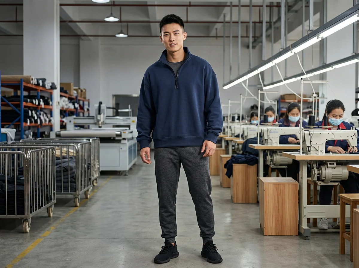 Half-zip mock collar sweatshirt for athletic and studio use