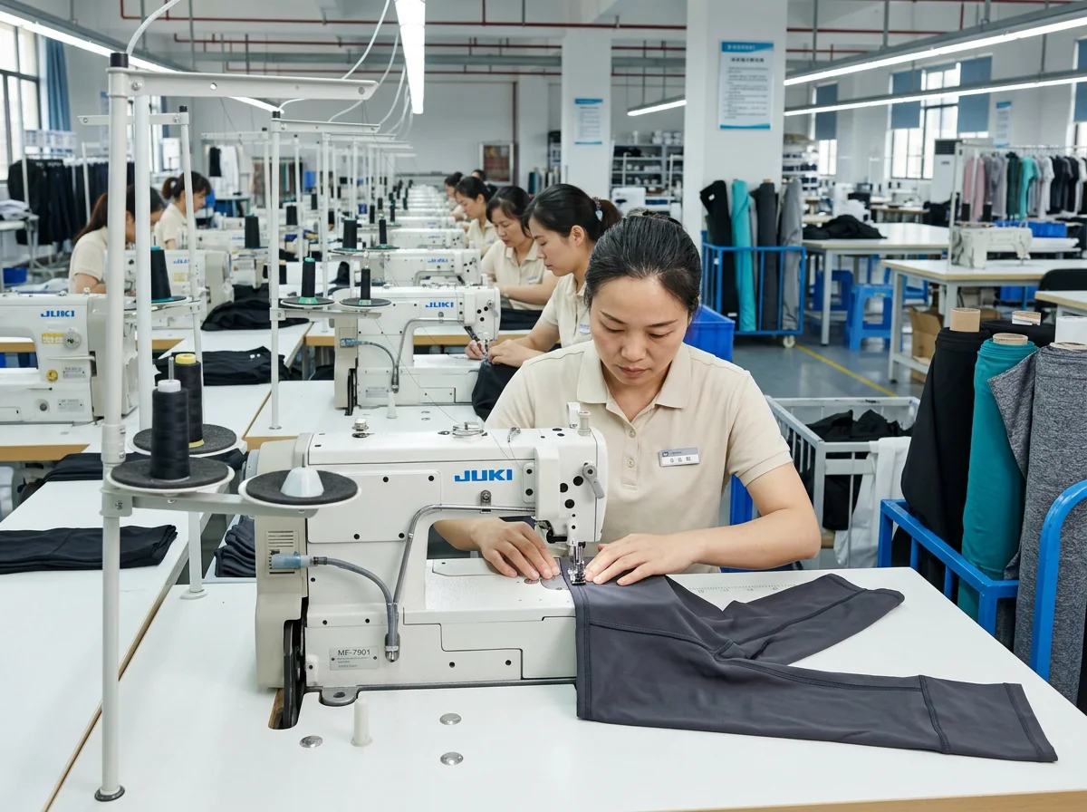 In-house flatlock sewing line for yoga apparel