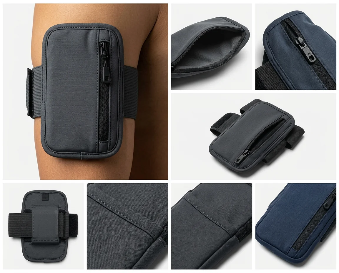 Phone-size arm zip pocket