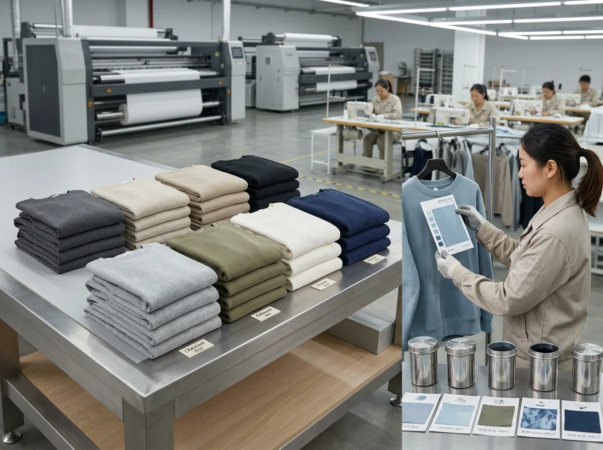 Neutral tone palette and custom dye options for sweatshirts