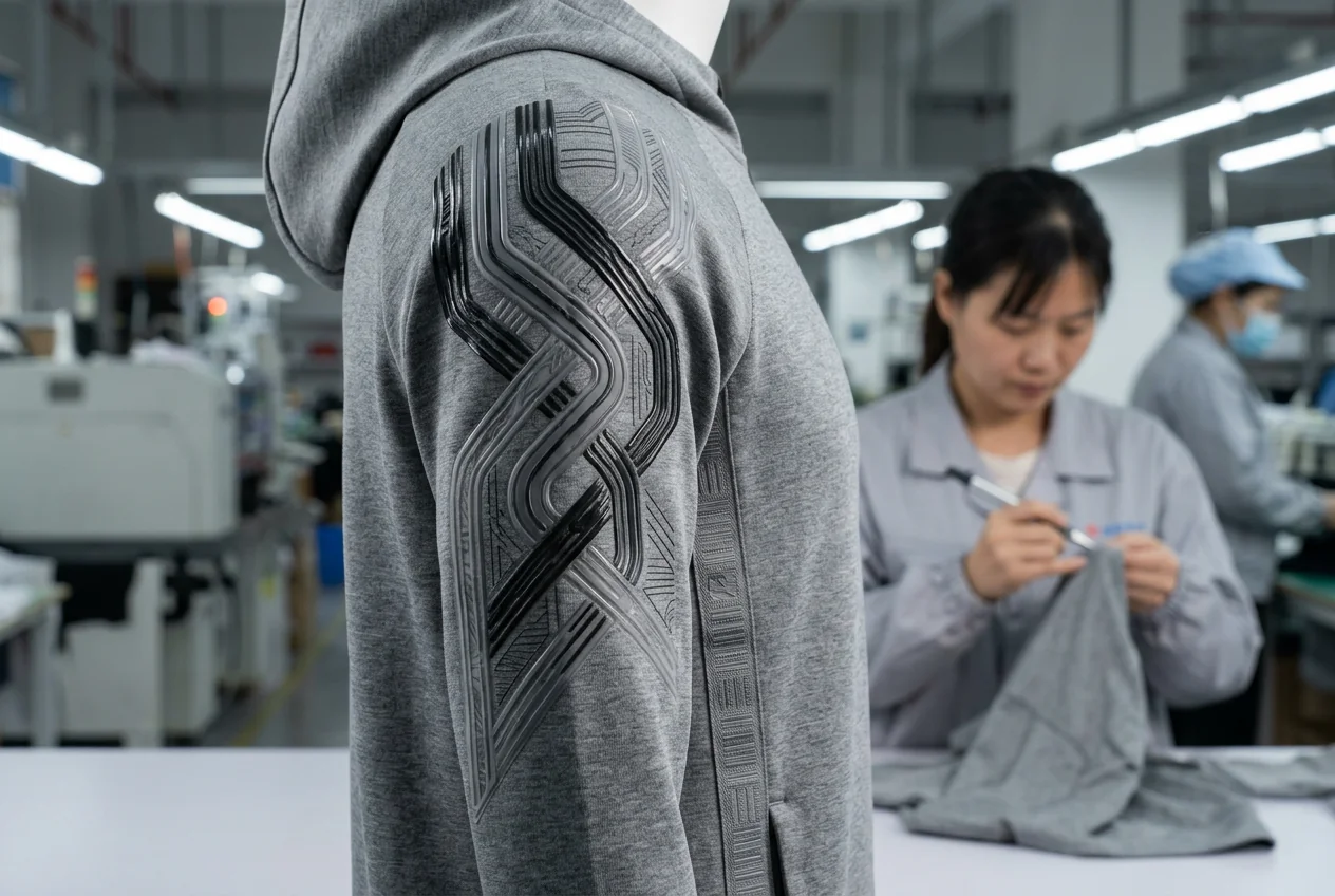 Silicone 3D print on yoga hoodie