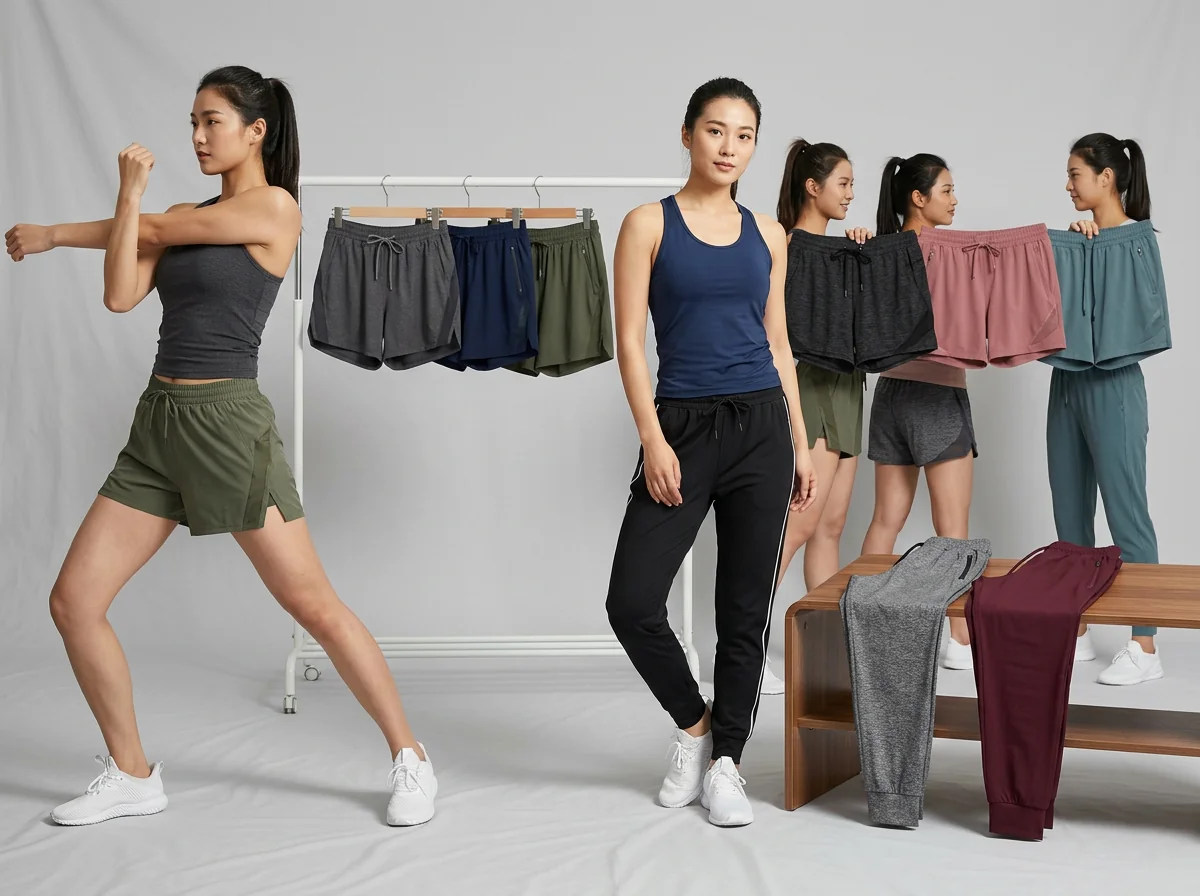 Yoga shorts and joggers — biker / pleated tennis / skort / tapered / wide-leg